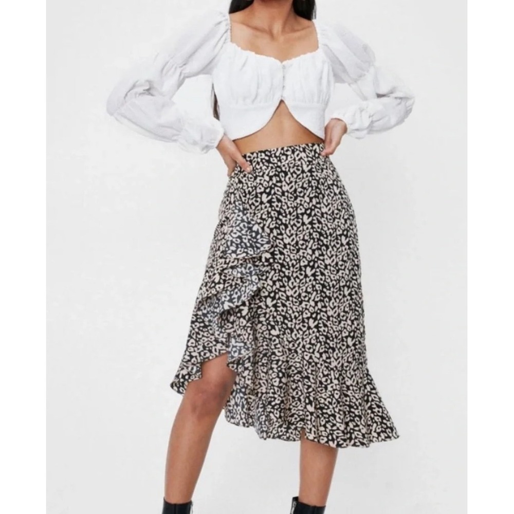 Nasty Gal Collection Leopard Print Ruffle‎ High-Low Midi Skirt size 12